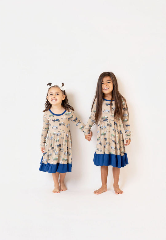 Cruising With My Dogs Long Sleeve Twirl Dress