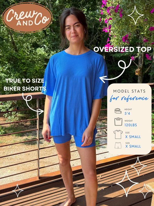 Neon Ribbed Mama Oversized Tee Cobalt