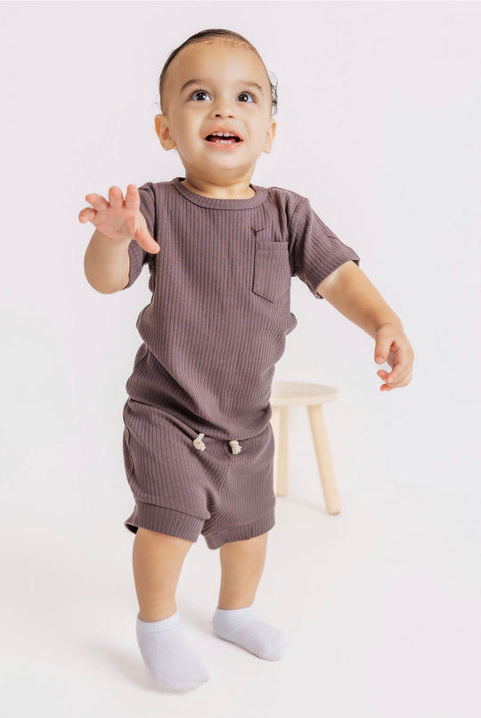 Charcoal Ribbed Bummy Set