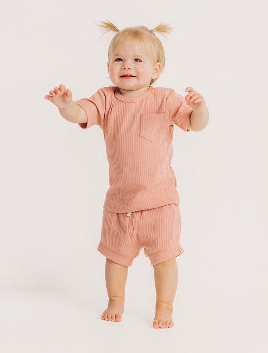 Dusty Rose Ribbed Bummy Set