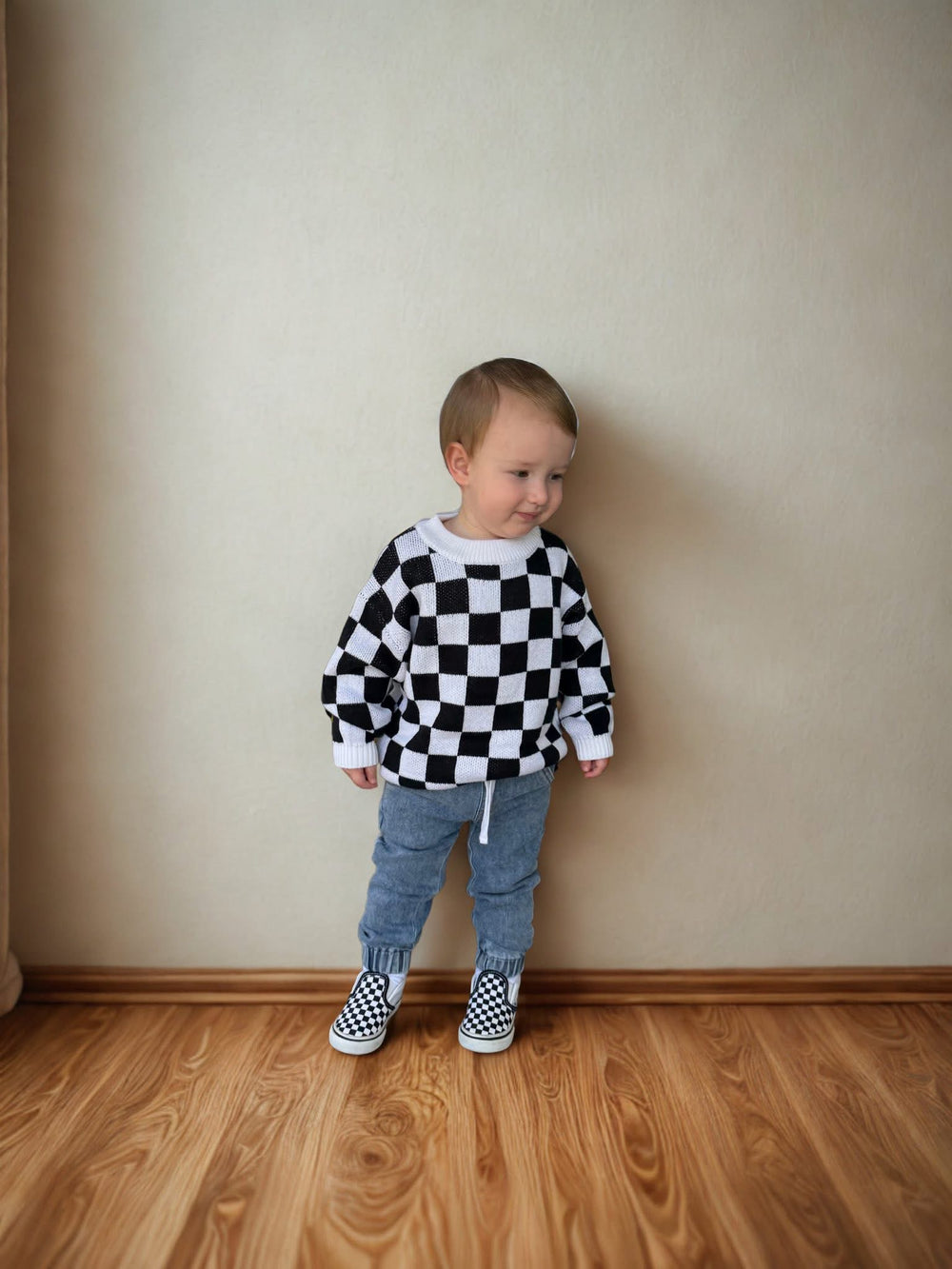 Checked Cotton Sweater
