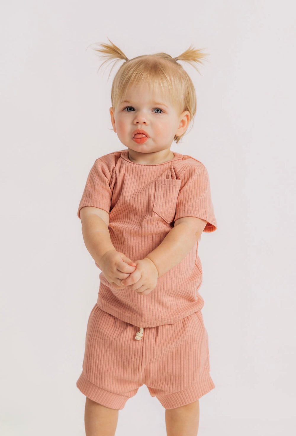 Dusty Rose Ribbed Bummy Set
