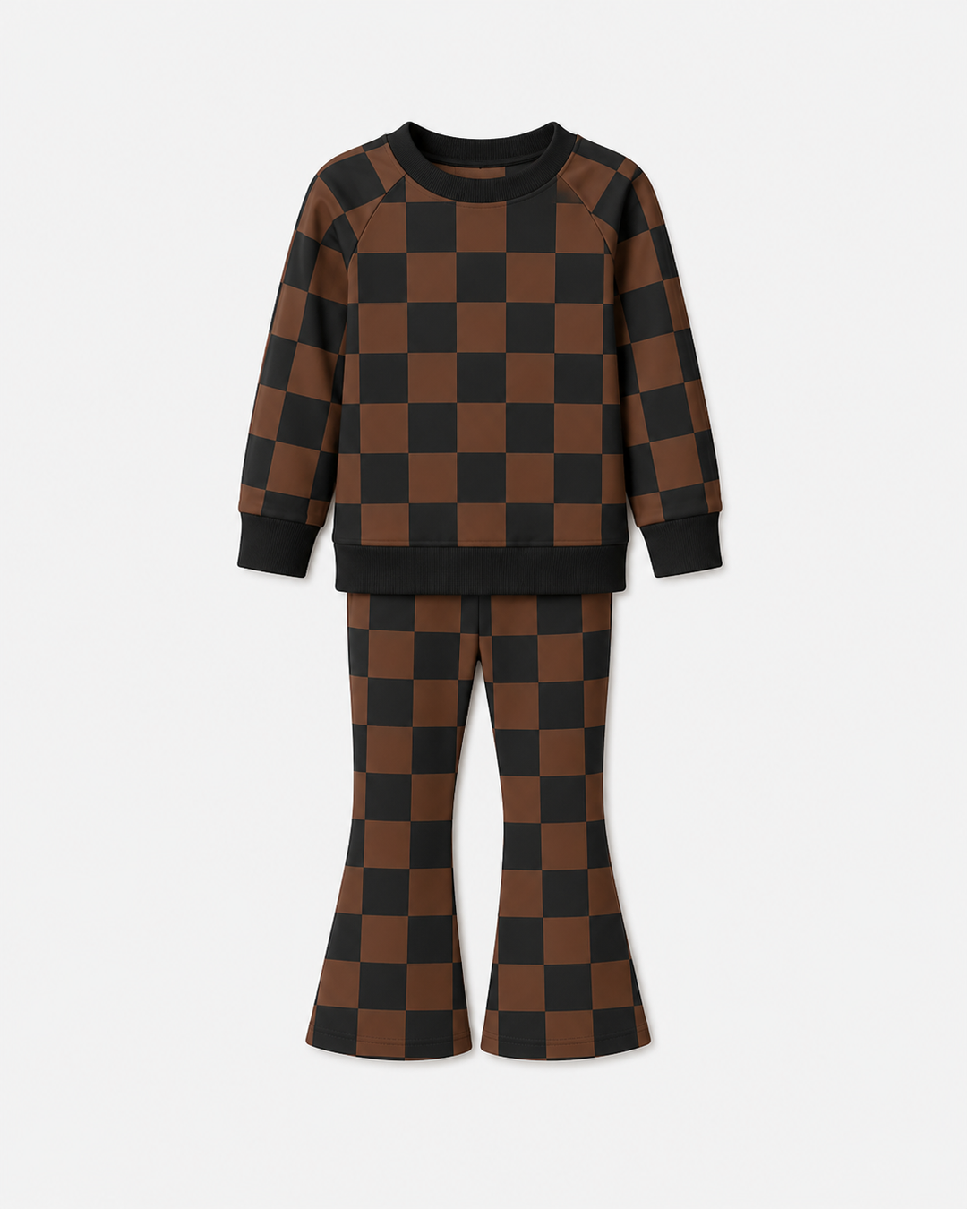 PREORDER Girls Mocha Checks Flare Set