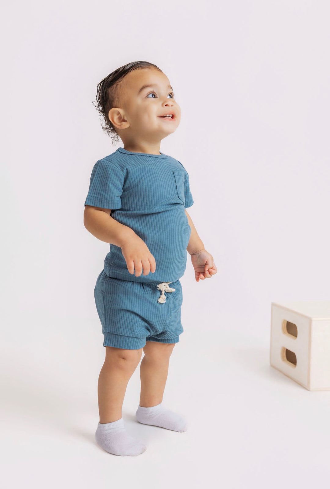 Steel Blue Ribbed Bummy Set