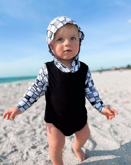 Lagoon Bubble Romper- Black Checks