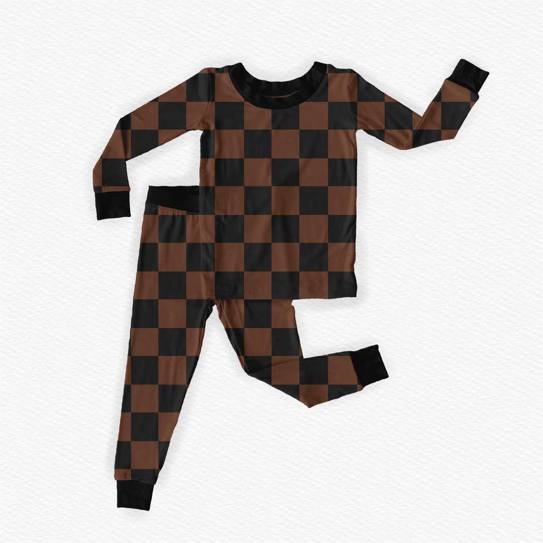 PREORDER Mocha Checks Two Piece Slumber Set