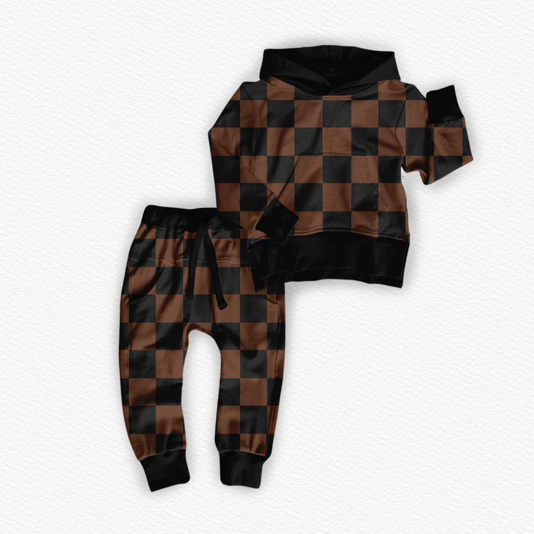 PREORDER Mocha Checks Bamboo Terry Jogger Set